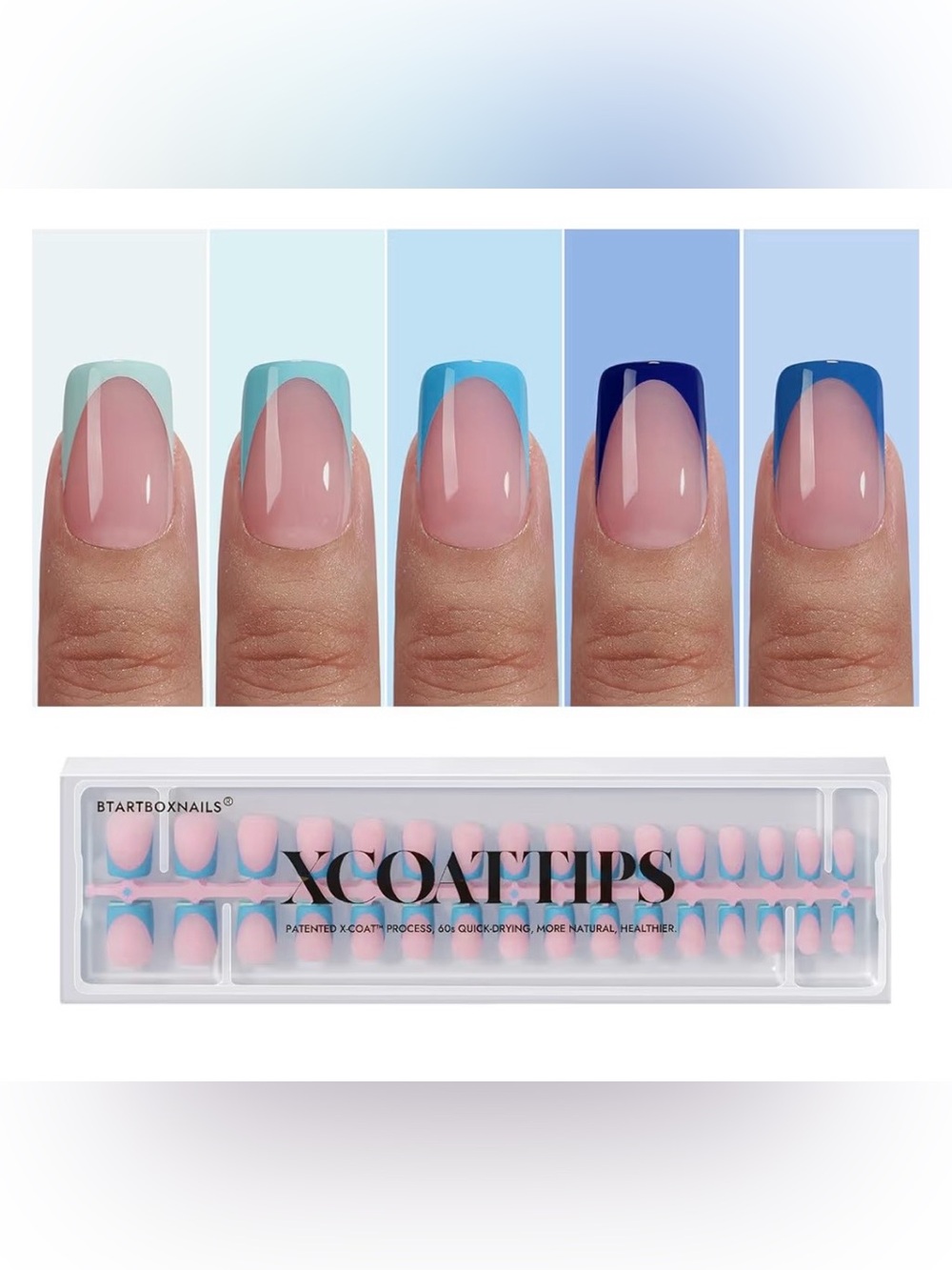 BTARTBOXNAILS XCOATTIPS Blue French Press-On Nails